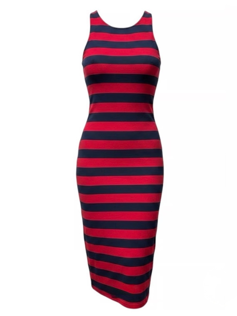 A New Day Red and Navy Striped Sleeveless Midi Tank Dress Size Large